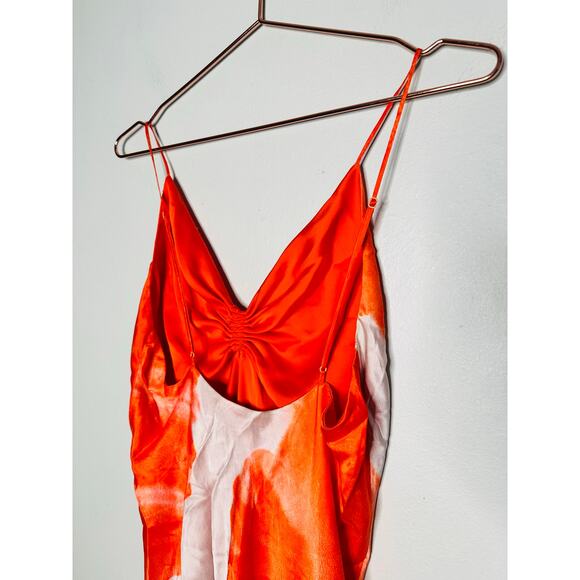 ALLSAINTS Orange Satin Silk Blend Scoop Neck Alexia Marinana Dress Size 10 - Picture 8 of 15
